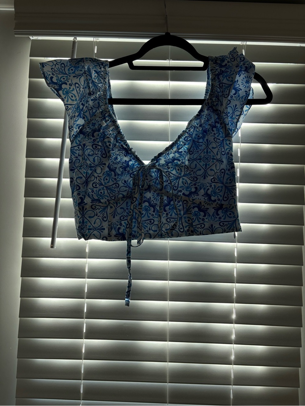 Hill House Blue & White Floral Tie-Front Crop Top